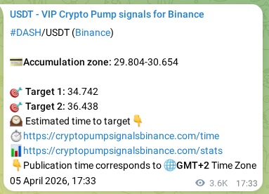 Authenticated DASH pump signal on Binance, 09 April 2026, 22:08