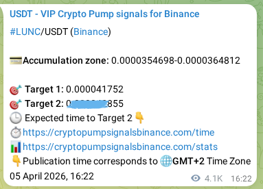Binance trading signal proof for LUNC pump, 11 April 2026, 05:17
