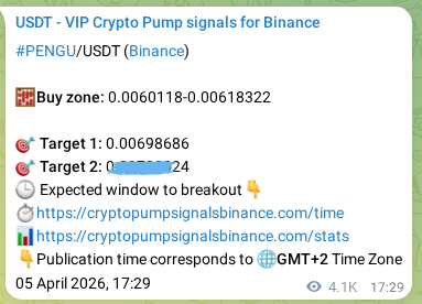 Crypto pump signal confirmation: PENGU on Binance, 11 April 2026, 21:18