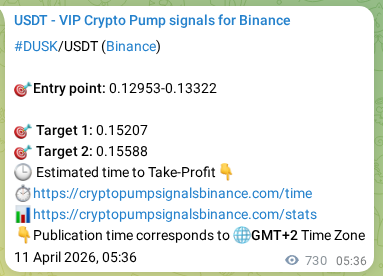 Crypto pump signal proof: Verify DUSK on Binance, 12 April 2026, 01:37 Crypto pump signal proof: DUSK on Binance, 12 April 2026, 01:37
