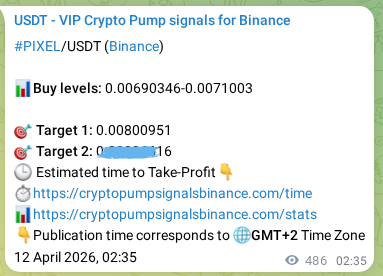 Crypto trading signal proof: PIXEL pump on Binance, 12 April 2026, 16:06 Crypto trading signal proof: PIXEL pump on Binance, 12 April 2026, 16:06