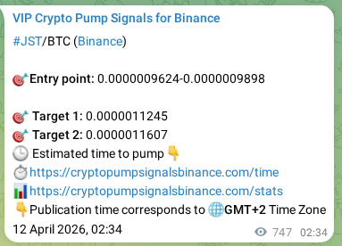 Binance trading signal proof for JST pump, 12 April 2026, 23:18