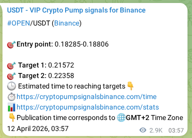 Real-time proof of OPEN pump signal on Binance, 15 April 2026, 11:26
