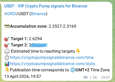Binance exchange signal proof for ORDI, 15 April 2026, 12:04