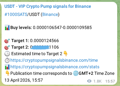 Binance pump signal verification for 1000SATS at 15 April 2026, 18:59