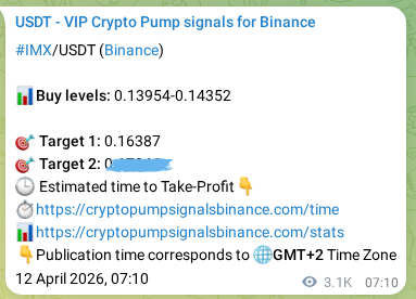 Binance trading signal confirmation for IMX pump, 15 April 2026, 21:17