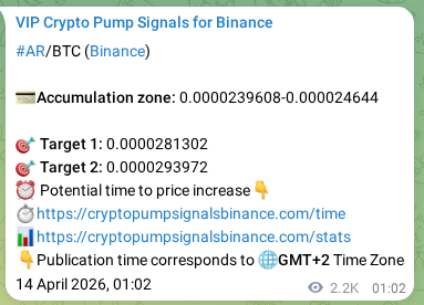 Crypto pump signal proof: Verify AR on Binance, 16 April 2026, 13:30 Crypto pump signal proof: AR on Binance, 16 April 2026, 13:30