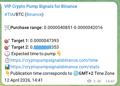 Binance trading signal proof for TIA pump, 16 April 2026, 14:01 Binance trading signal proof for TIA pump, 16 April 2026, 14:01