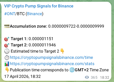 ONT pump signal verification from Binance, timestamp: 18 April 2026, 04:40