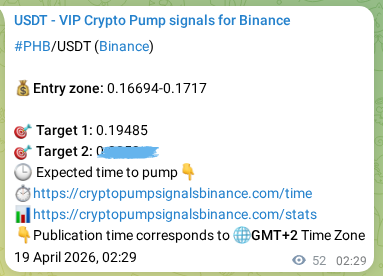 Binance pump signal proof for PHB on 19 April 2026, 03:54