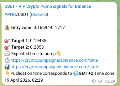 Authenticated proof of PHB's pump signal on Binance at 19 April 2026, 03:57