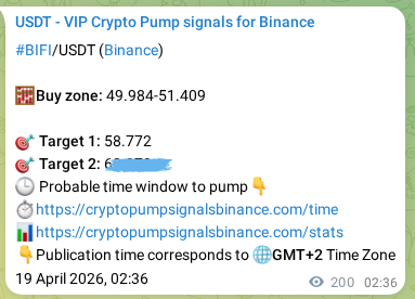Trading signal confirmation: BIFI pump on Binance at 19 April 2026, 08:08