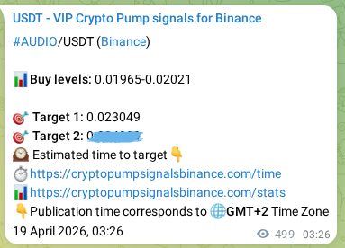 Binance exchange signal confirmation for AUDIO, 19 April 2026, 17:10