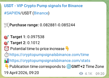 Binance exchange signal proof for SAPIEN, 25 April 2026, 09:01