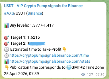 Authenticated AXS pump signal on Binance, 25 April 2026, 11:11
