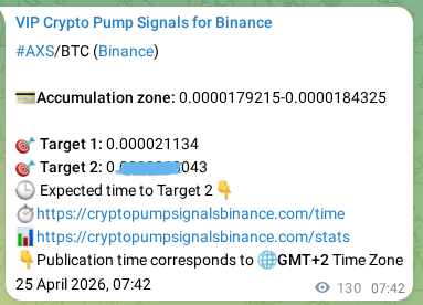 Proof of AXS pump signal on Binance at 25 April 2026, 11:18