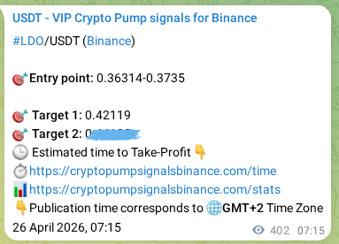 Live proof of LDO pump signal on Binance, 26 April 2026, 17:59