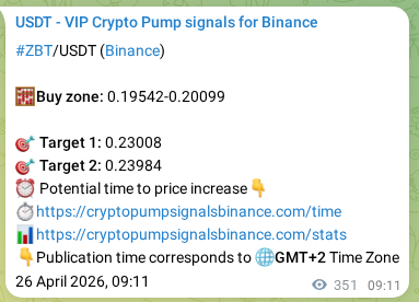 Authenticated proof of ZBT's pump signal on Binance, 26 April 2026, 18:46