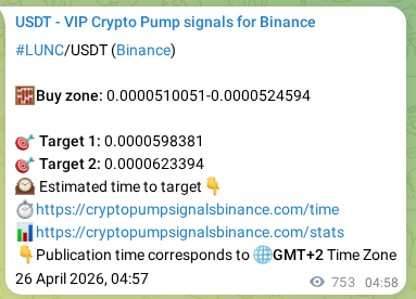 Binance pump signal proof for LUNC on 27 April 2026, 01:52