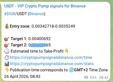 Authenticated proof of DGB's pump signal on Binance at 27 April 2026, 02:52