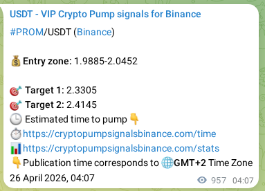 Crypto market signal proof: PROM pump on Binance, 27 April 2026, 06:41