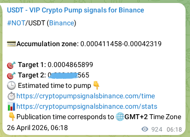 Binance pump signal data for NOT at 27 April 2026, 07:56