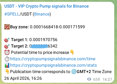 Binance exchange signal proof for SPELL, 27 April 2026, 09:42