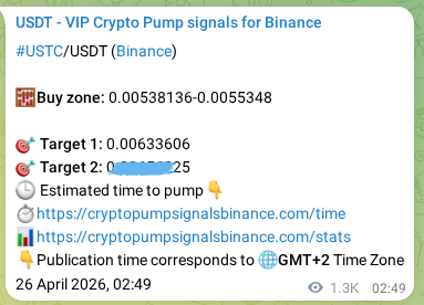 Authenticated USTC pump signal on Binance, 27 April 2026, 14:48