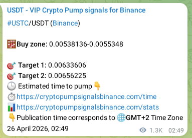 Crypto signal proof: USTC pump on Binance, 27 April 2026, 14:50
