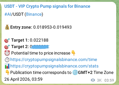 Crypto trading signal proof: AI pump on Binance, 29 April 2026, 14:04