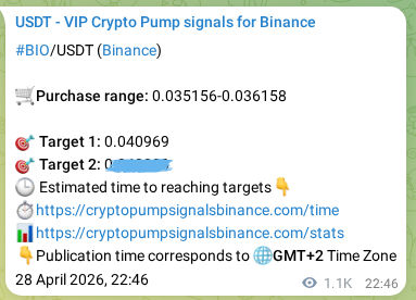 Proof of BIO pump signal on Binance at 30 April 2026, 05:08