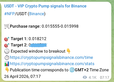 Crypto pump signal proof: NFP on Binance, 01 May 2026, 13:21