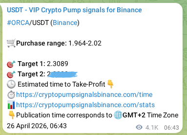 Binance pump signal proof for ORCA on 02 May 2026, 13:36