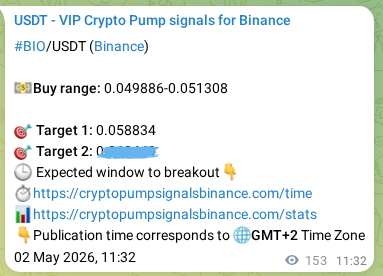 Authenticated proof of BIO's pump signal on Binance at 02 May 2026, 15:37