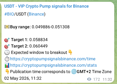 Crypto pump signal proof: BIO on Binance, 02 May 2026, 16:09