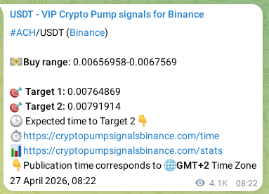 Crypto trading signal proof: ACH pump on Binance, 02 May 2026, 18:52
