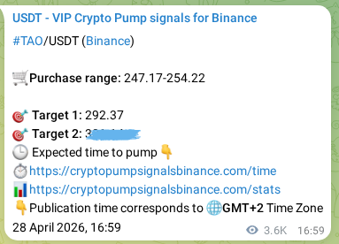 TAO pump signal confirmation from Binance, timestamp: 02 May 2026, 21:57