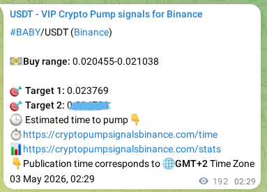 View the proof of BABY pump signal on Binance at 03 May 2026, 07:49 Proof of BABY pump signal on Binance at 03 May 2026, 07:49