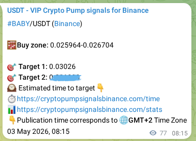 Authenticated proof of BABY's pump signal on Binance at 03 May 2026, 10:10 Authenticated proof of BABY's pump signal on Binance at 03 May 2026, 10:10