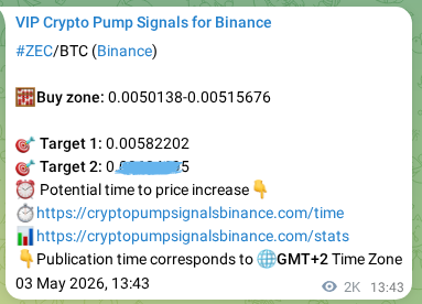 Binance trading signal proof for ZEC pump, 05 May 2026, 22:23
