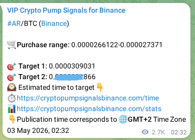 View the proof of AR pump signal on Binance at 06 May 2026, 05:03 Proof of AR pump signal on Binance at 06 May 2026, 05:03