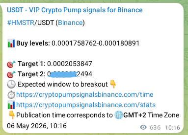 Crypto pump signal proof: HMSTR on Binance, 07 May 2026, 03:48