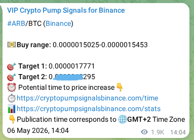 Authenticated proof of ARB's pump signal on Binance at 08 May 2026, 19:33
