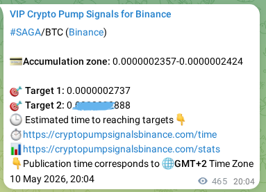 Proof of SAGA pump signal on Binance at 11 May 2026, 08:59