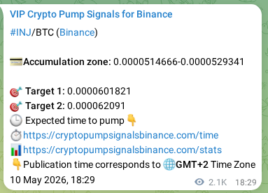 Proof of INJ pump signal on Binance at 13 May 2026, 04:16