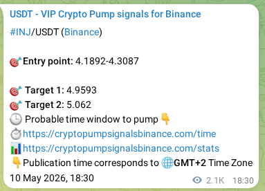 Proof of INJ pump signal on Binance at 13 May 2026, 04:24