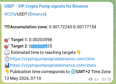 Signal verification: COS pump on Binance at 13 May 2026, 08:34