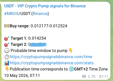 Crypto market signal proof: MBOX pump on Binance, 13 May 2026, 08:49
