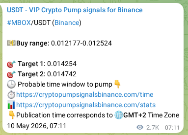 Binance pump signal data for MBOX at 13 May 2026, 08:53