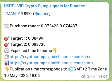 Proof of MANTA pump signal on Binance at 14 May 2026, 23:50